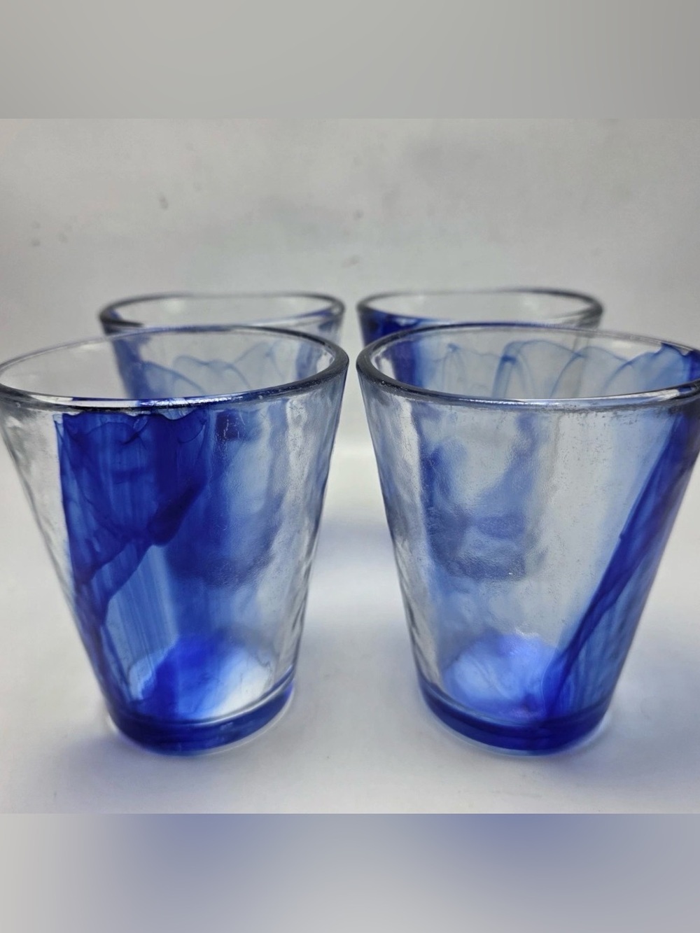 Set of 4 Bormioli Rocco Murano Cobalt Blue Hand-Blown Glass Tumblers Italy
